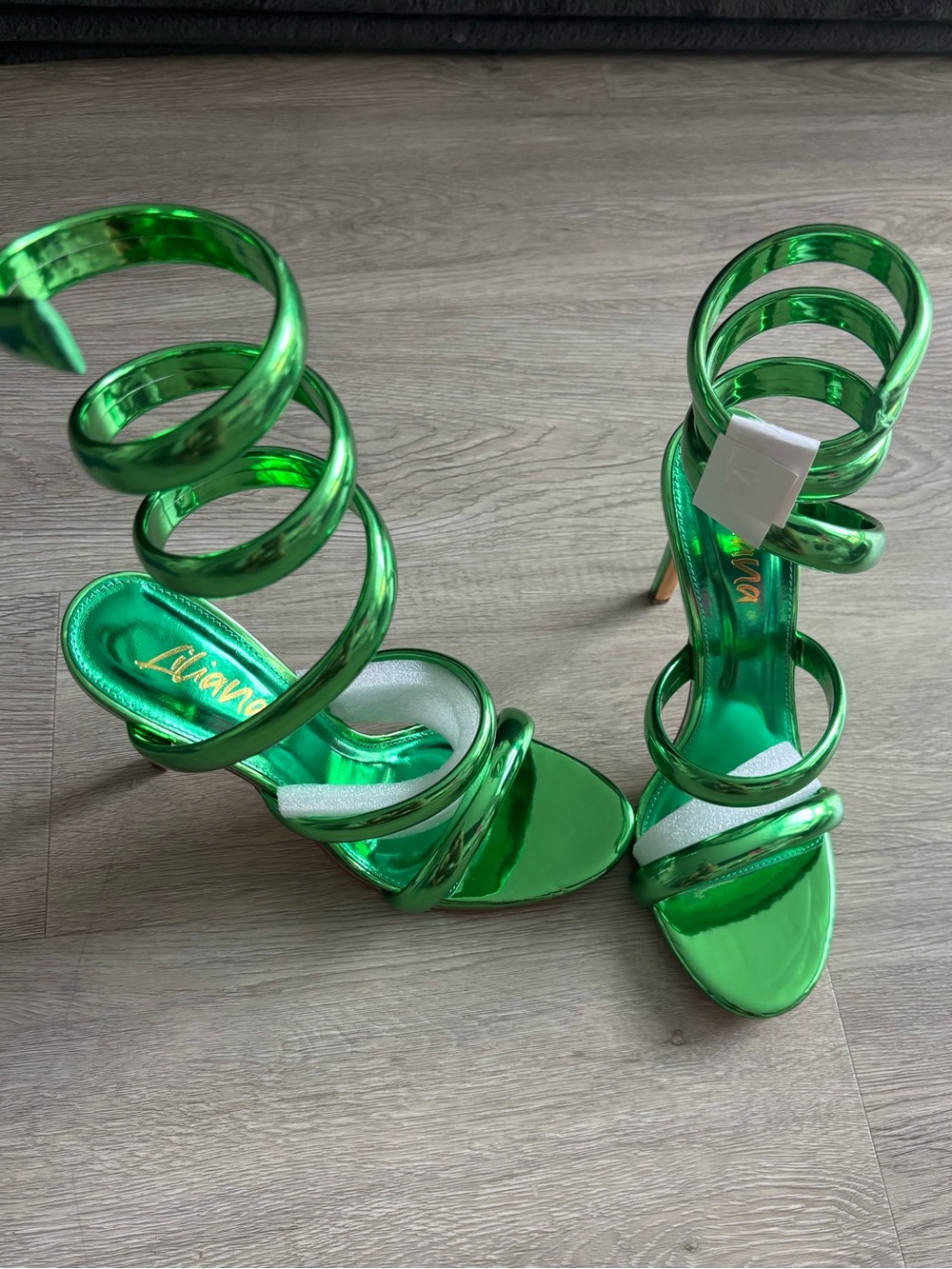 Metallic Green Spiral Strap High Heel Sandals
